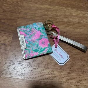 Lilly Pulitzer Pink and Green Wristlet with Gold Strap